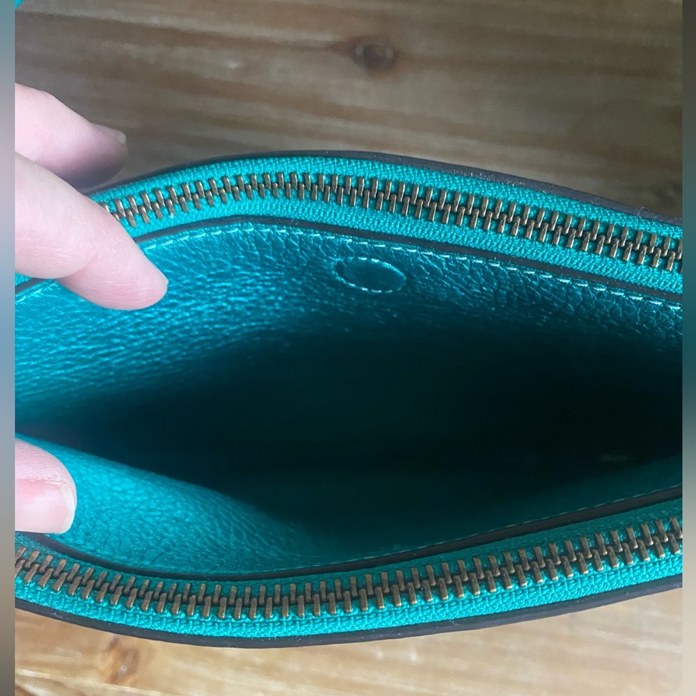 Coach Metallic Teal Pebble Leather Crossbody - Picture 3 of 16